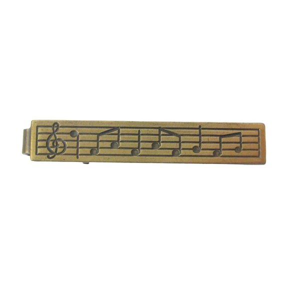 Treble Clef Notes Staff Tie Clip Bar Goldtone Music Band 1.8 nches - Picture 1 of 5